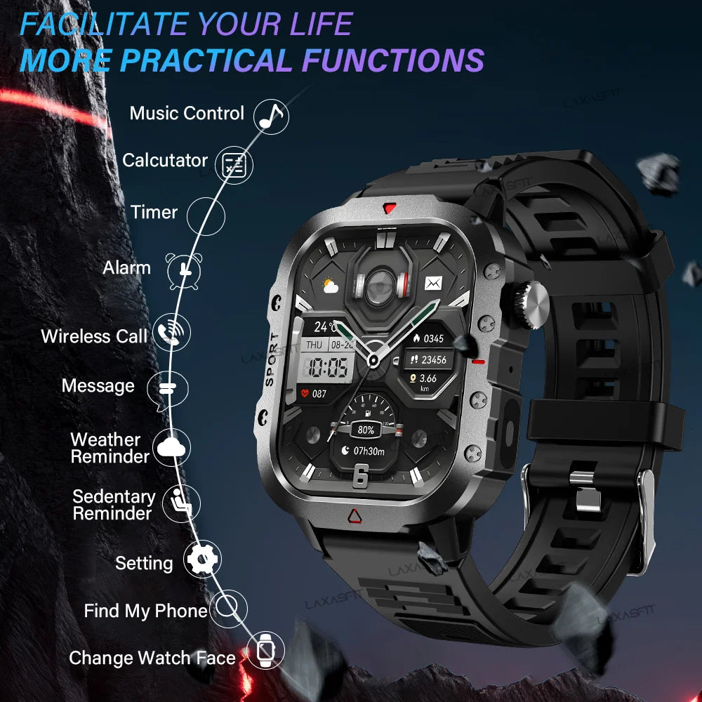 Outdoor Sports Smart Watch 2.01 Inch HD Screen LED Flashlight Bluetooth Talking Smart Watch for Men Women Holiday Gifts