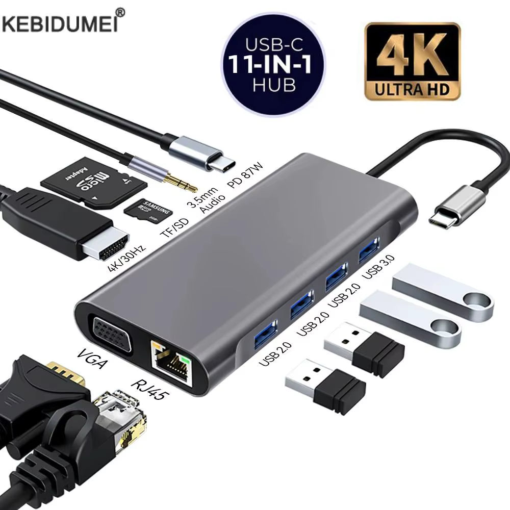 USB C HUB Type C to RJ45 4K 30Hz HDMI VGA Adapter SD TF USB 3.0 2.0 Docking PD 87W USB C Splitter for Macbook Pro Air