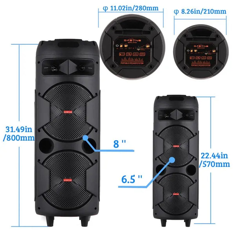 Portable PA Speaker System Outdoor Sound System Stereo Speakers W/ Dual 6.5/8" Woofers
