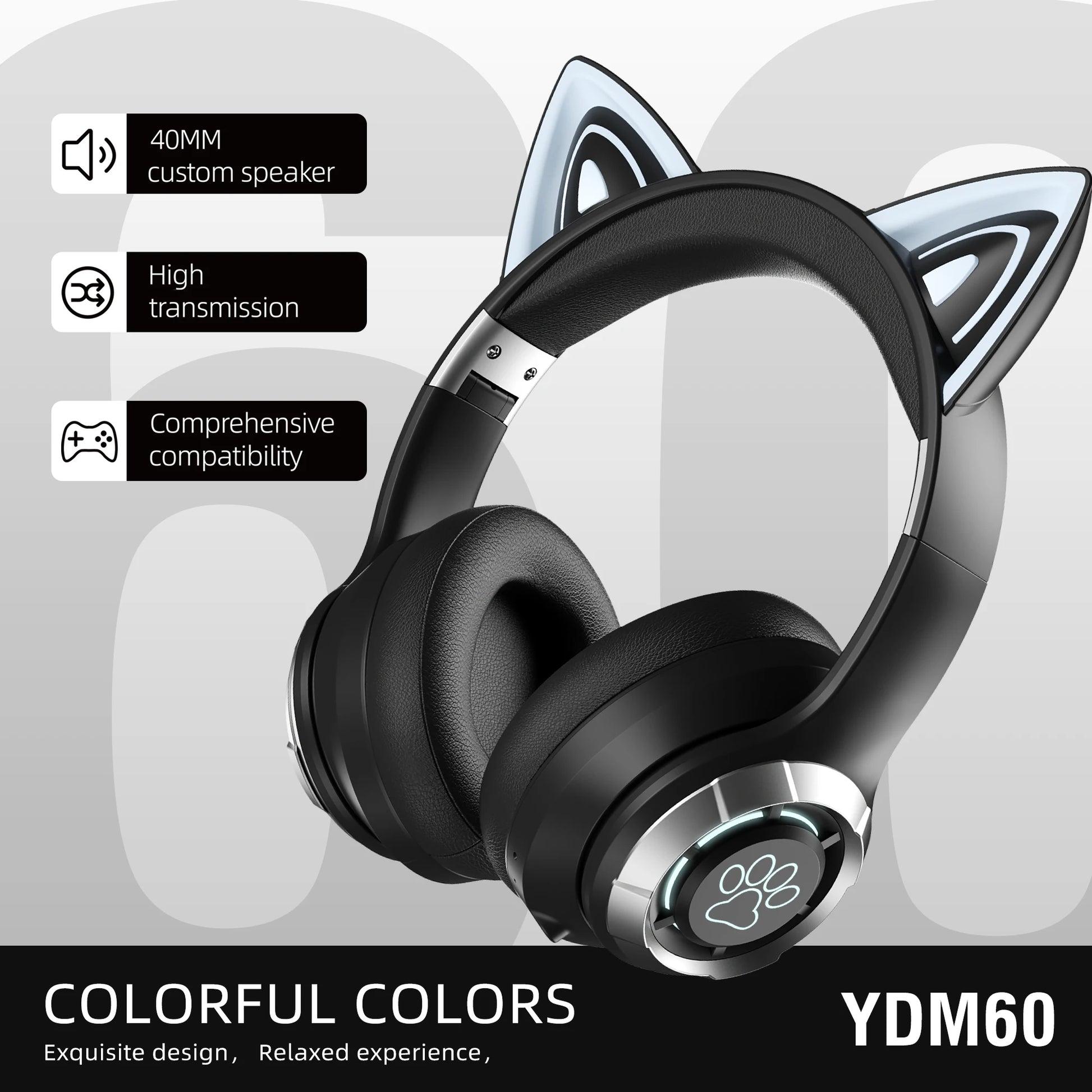 Cute Cat Ear Wireless Bluetooth Headphone with Microphone On-Ear Headset Stereo Sound Earphones Sports Gaming Foldable Headphone