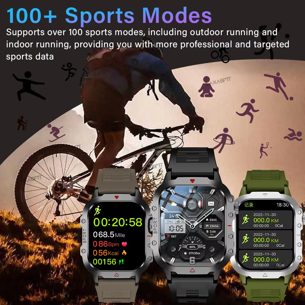 Outdoor Sports Smart Watch 2.01 Inch HD Screen LED Flashlight Bluetooth Talking Smart Watch for Men Women Holiday Gifts