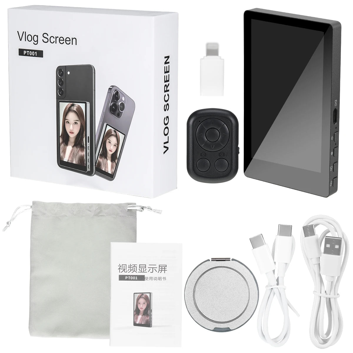 PT001 Smartphone Wireless Magnetic Monitor Screen for Smartphone Vlog Live Stream Video Recording