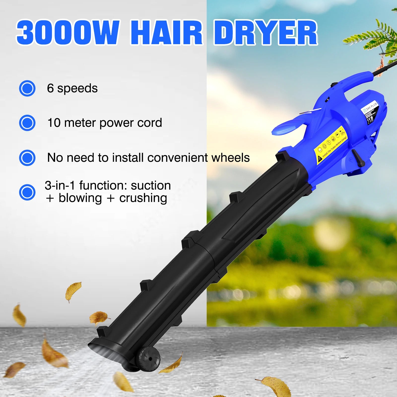 3-In-1 High Power Garden Blower Vacuum | Leaf Shredder with 35L Bag | Yard Cleaner | Multi-Function Outdoor Tool | Lawn Vacuum