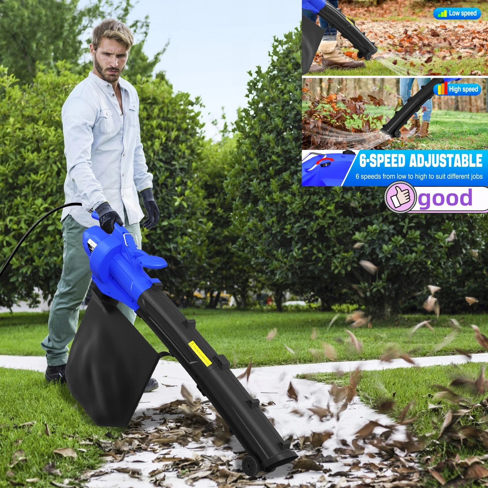 3-In-1 High Power Garden Blower Vacuum | Leaf Shredder with 35L Bag | Yard Cleaner | Multi-Function Outdoor Tool | Lawn Vacuum