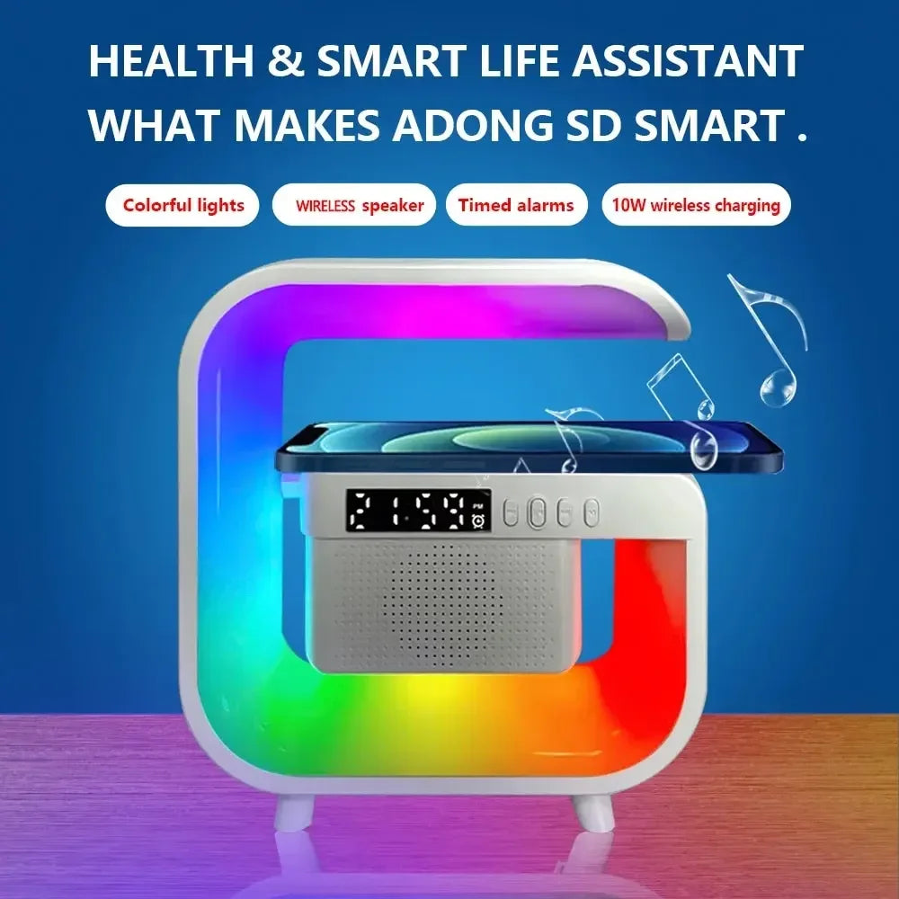 Tinsol Wireless Charger Stand Bluetooth Speaker Alarm Clock Colorful RGB Light Night Lamp Fast Charging Station for Iphone