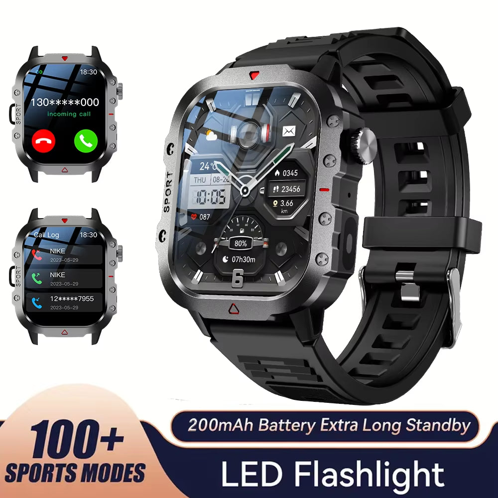 Outdoor Sports Smart Watch 2.01 Inch HD Screen LED Flashlight Bluetooth Talking Smart Watch for Men Women Holiday Gifts