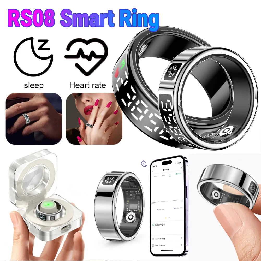 RS08 Smart Ring 5ATM Waterproof Blood Oxygen Sleep Health Monitor Multi-Sport Modes Fitness Rings Bluetooth 5.1 for Ios Android