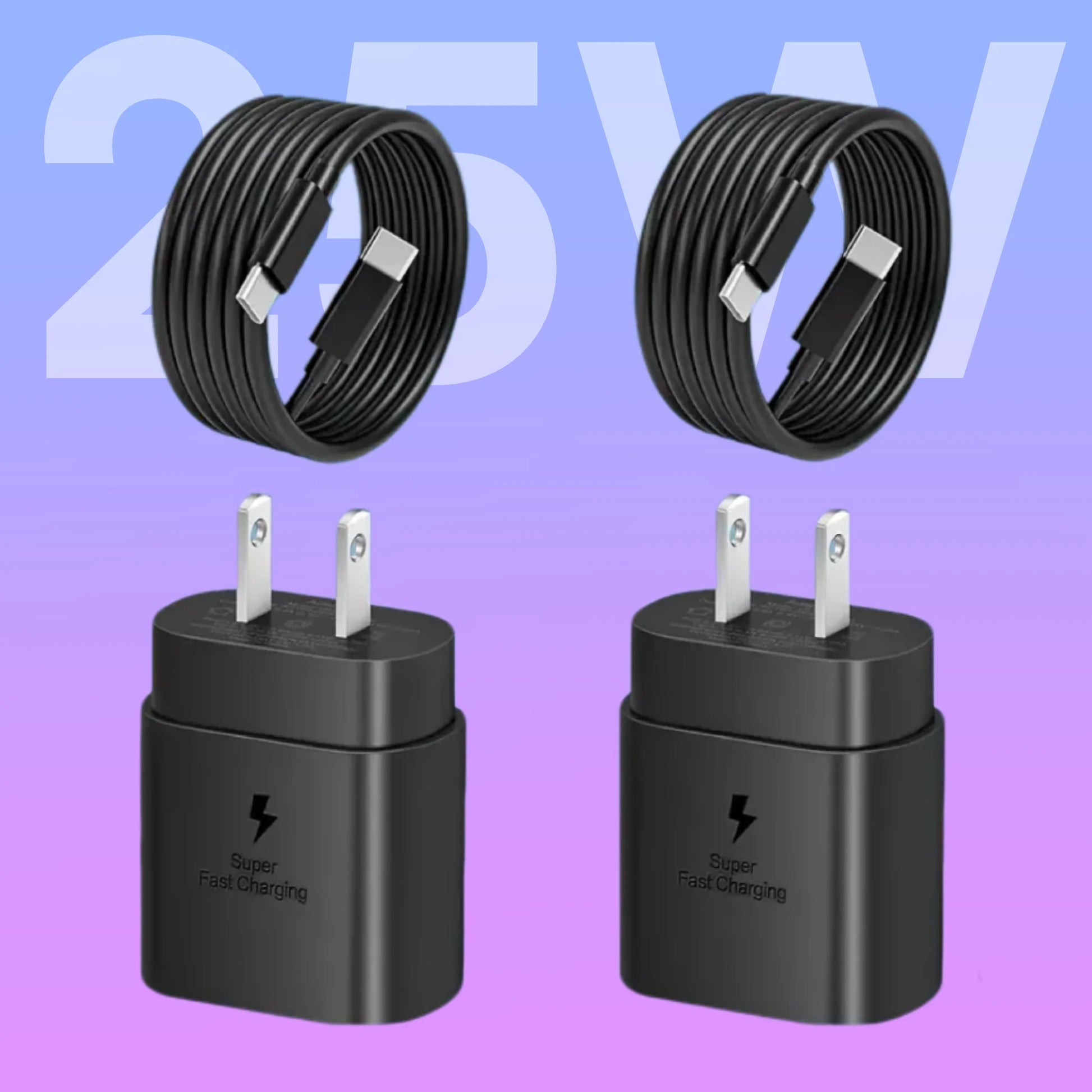 2Pcs USB C Fast Charger 25W Super Fast Charger, Type C Charger Block with Type C Fast Charging Cable for Samsung