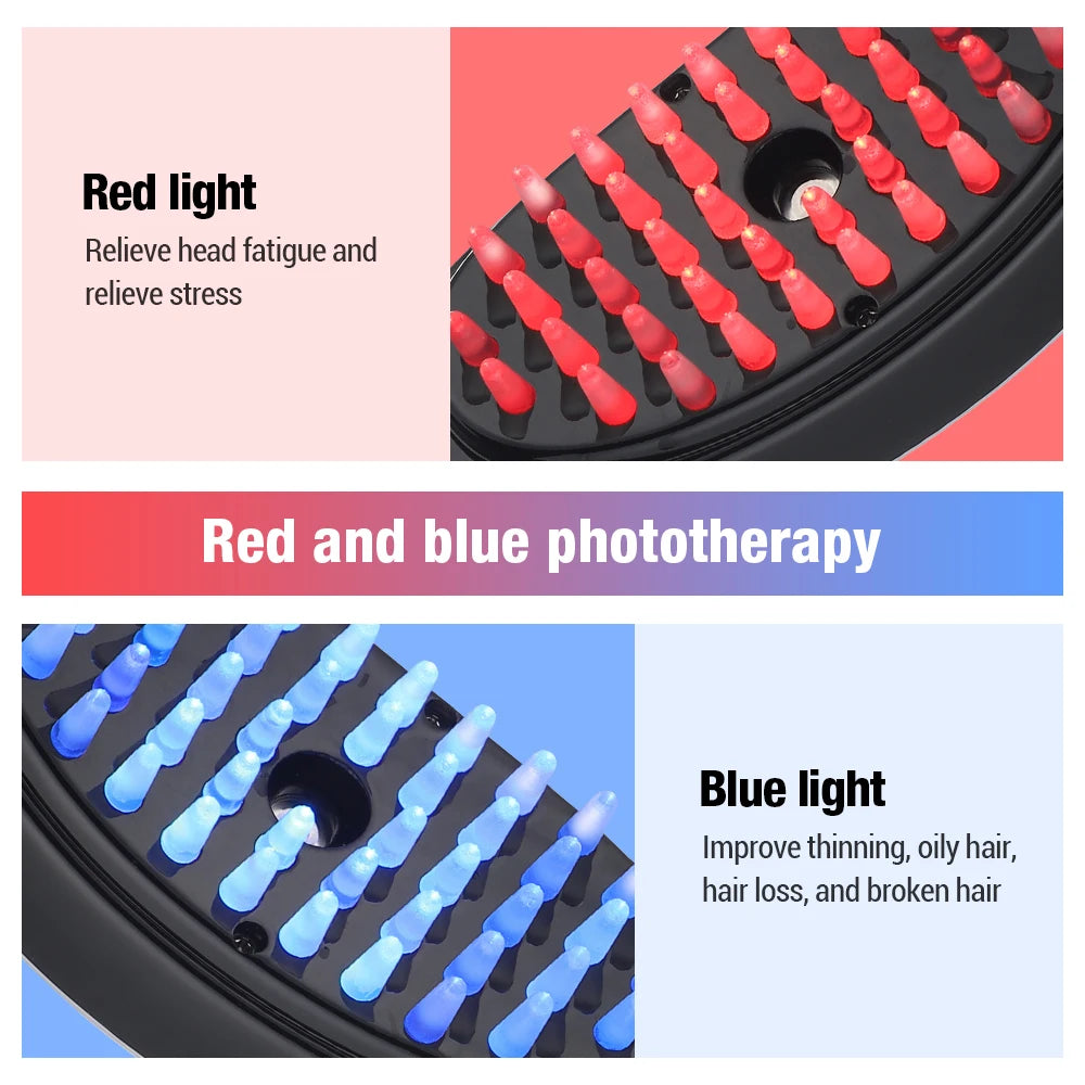 Electric Massage Comb Blue Red Light Therapy Vibration Hair Massage Scalp Brush Negative Ion Spray Hair Growth Massager