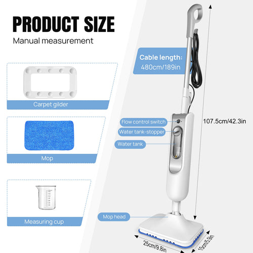 12 in 1 Electric Steam Mop with 120 Degree Rotatable Head for Floor Cleaning,5000W Steam Cleaner 400ML Water Tank Handheld Mop