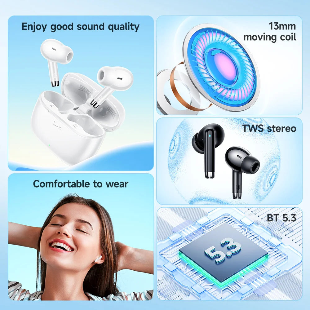 EQ2 Wireless Bluetooth Headphones Tws Waterproof Earbuds Earphones HD Mic Call Sport with Touch Control Earbuds for Smartphones