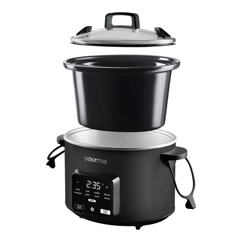 4.5QT Programmable Slow Cooker with One-Touch Presets Digital Display Built-In Timer Keep Warm Locking Lid Family Size Cooking