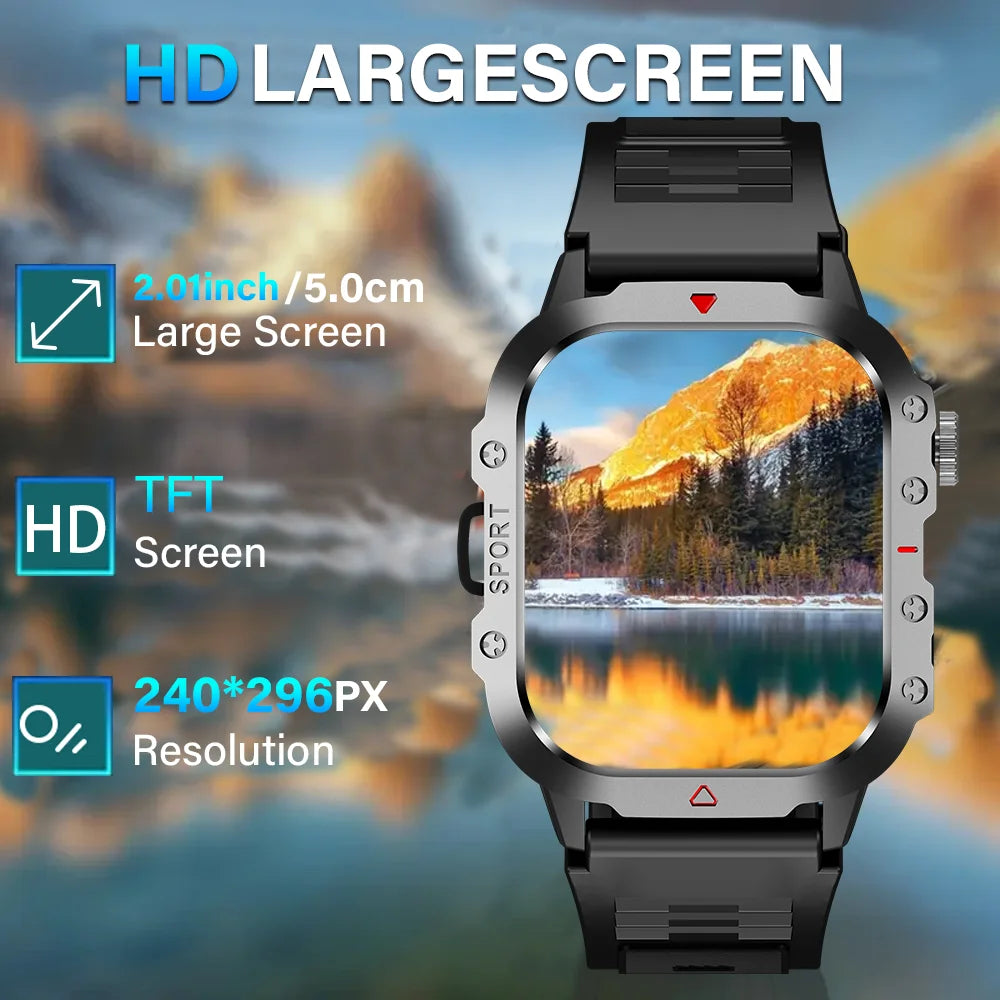 Outdoor Sports Smart Watch 2.01 Inch HD Screen LED Flashlight Bluetooth Talking Smart Watch for Men Women Holiday Gifts