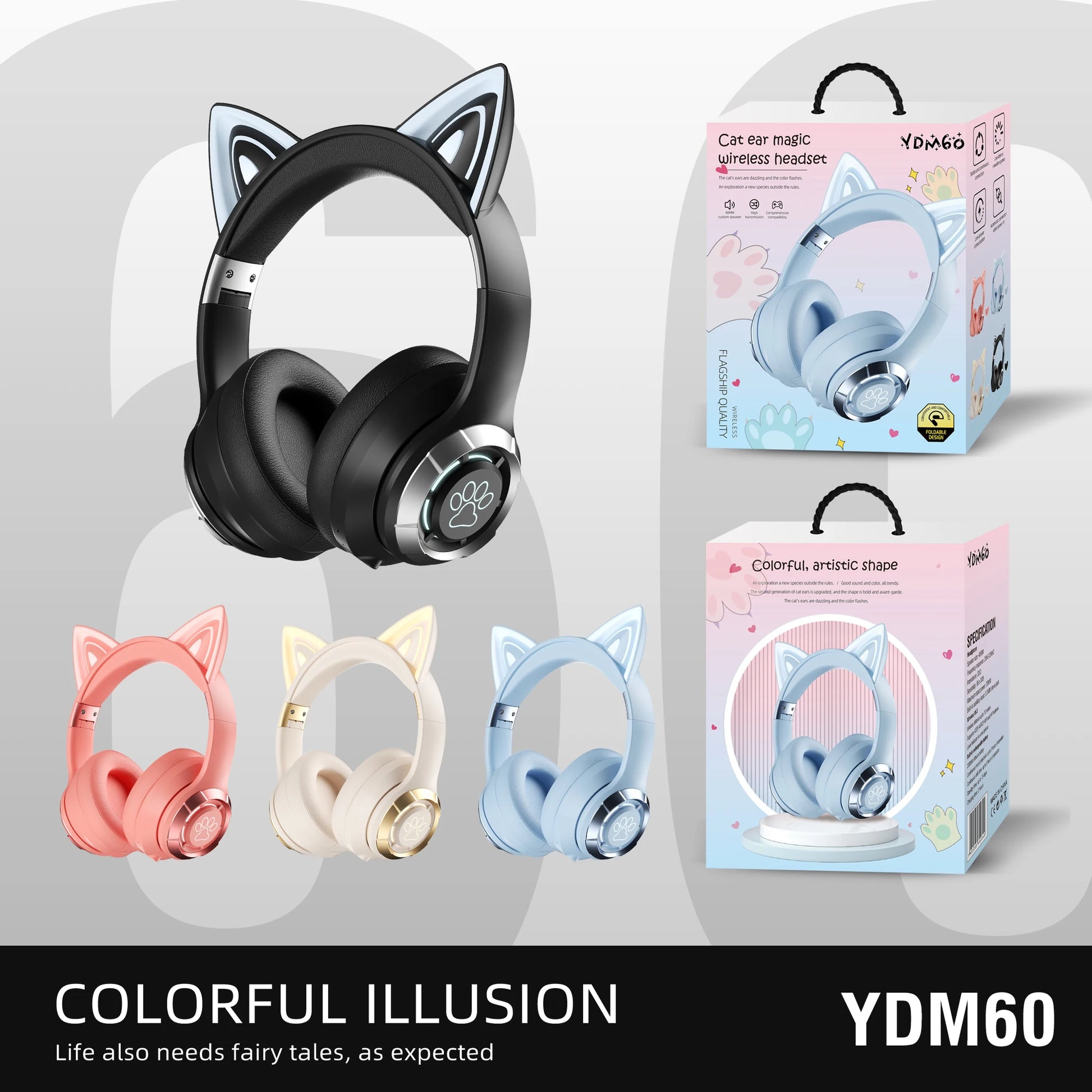 Cute Cat Ear Wireless Bluetooth Headphone with Microphone On-Ear Headset Stereo Sound Earphones Sports Gaming Foldable Headphone