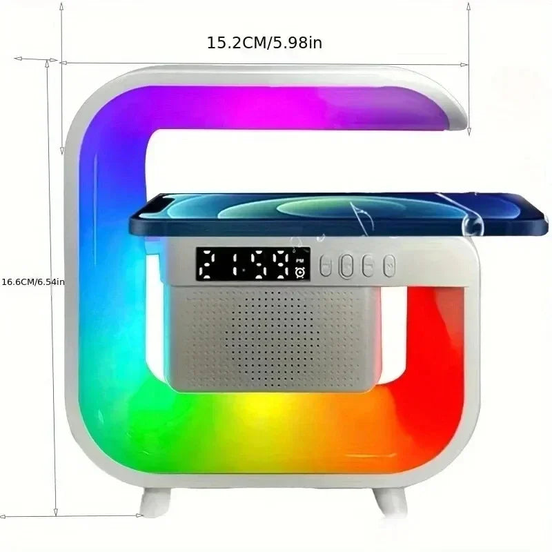 Tinsol Wireless Charger Stand Bluetooth Speaker Alarm Clock Colorful RGB Light Night Lamp Fast Charging Station for Iphone
