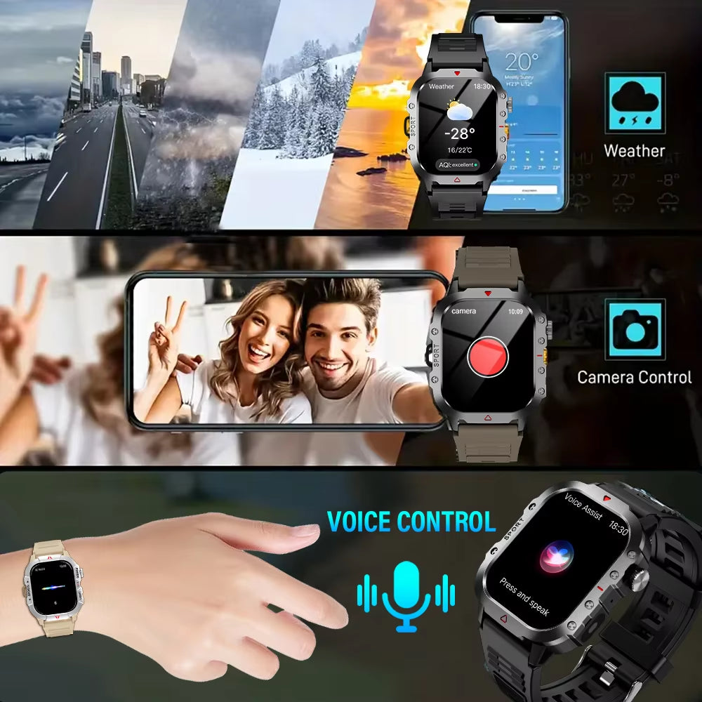 Outdoor Sports Smart Watch 2.01 Inch HD Screen LED Flashlight Bluetooth Talking Smart Watch for Men Women Holiday Gifts