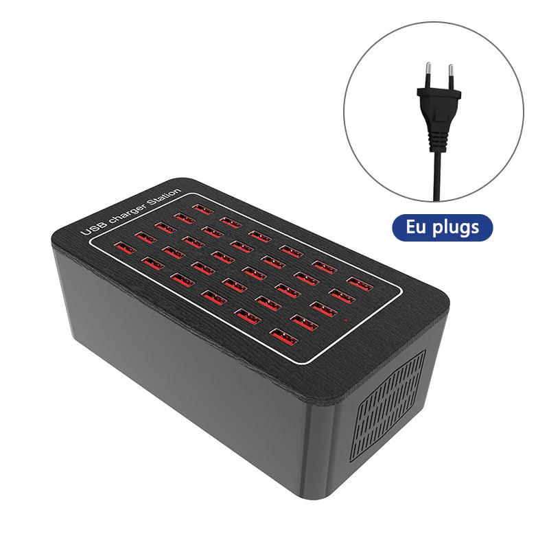 30-Port USB Charging Station, Smart Current Distribution, Protect Your Device