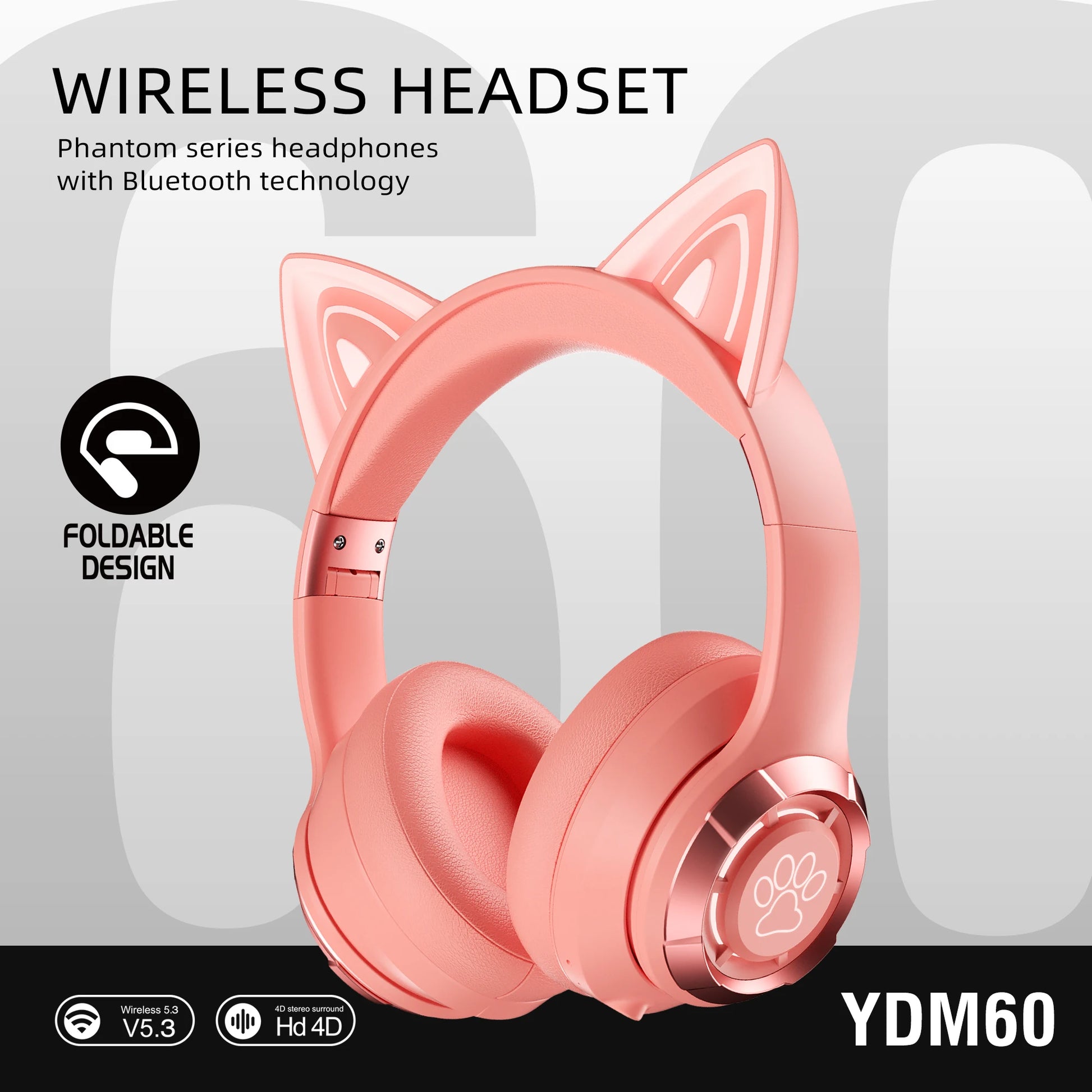 Cute Cat Ear Wireless Bluetooth Headphone with Microphone On-Ear Headset Stereo Sound Earphones Sports Gaming Foldable Headphone