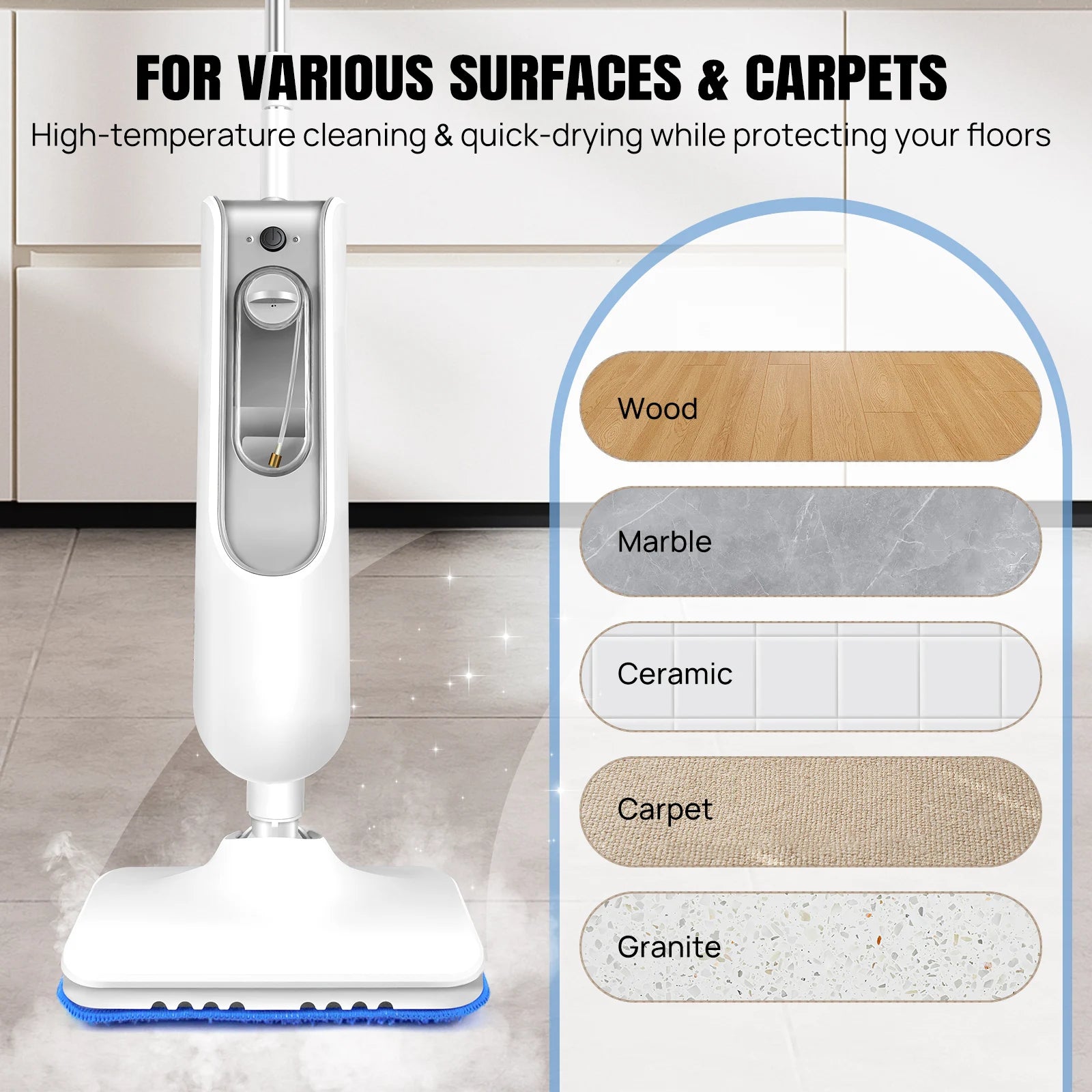 12 in 1 Electric Steam Mop with 120 Degree Rotatable Head for Floor Cleaning,5000W Steam Cleaner 400ML Water Tank Handheld Mop
