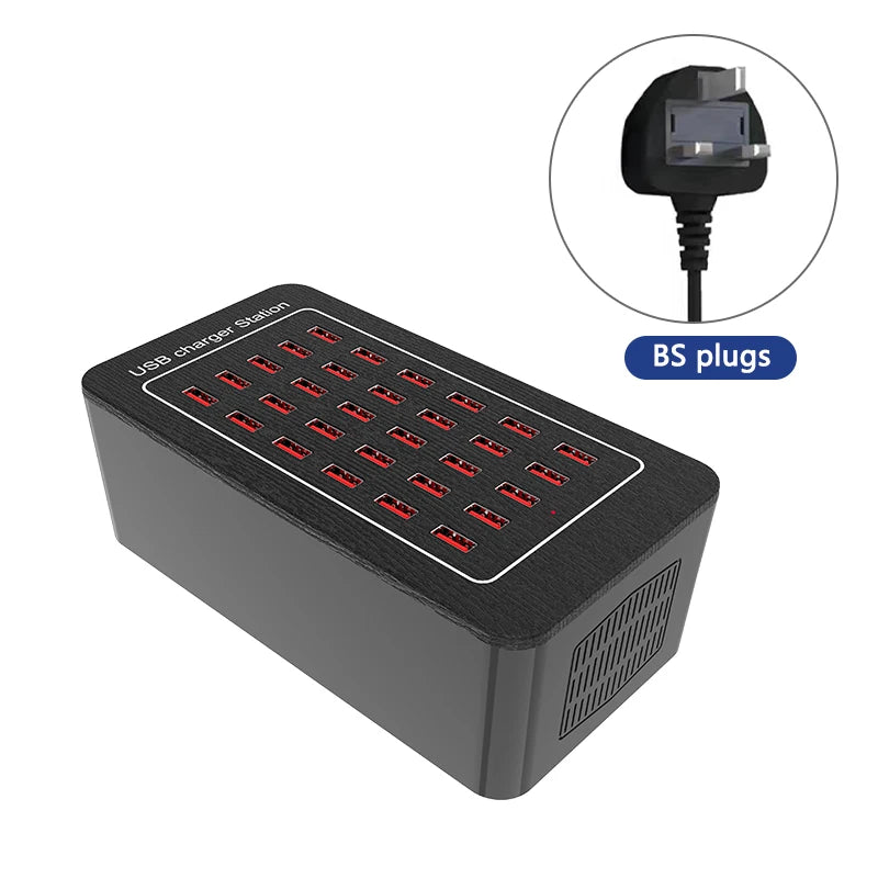 30-Port USB Charging Station, Smart Current Distribution, Protect Your Device