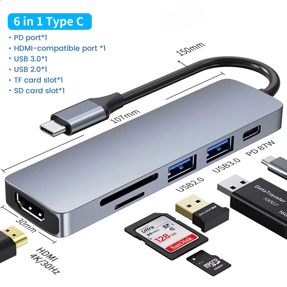 USB C HUB Type C to RJ45 4K 30Hz HDMI VGA Adapter SD TF USB 3.0 2.0 Docking PD 87W USB C Splitter for Macbook Pro Air