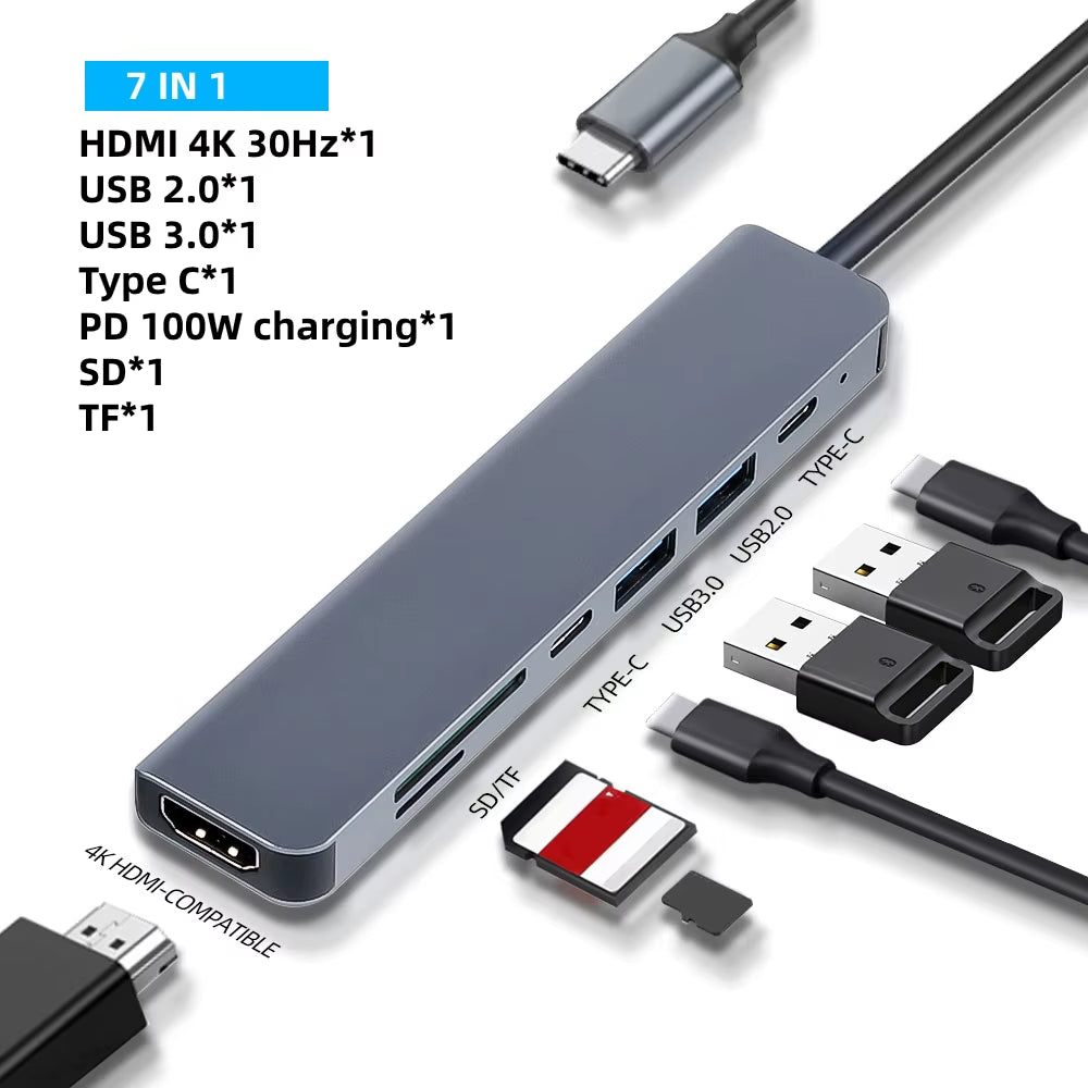 USB C HUB Type C to RJ45 4K 30Hz HDMI VGA Adapter SD TF USB 3.0 2.0 Docking PD 87W USB C Splitter for Macbook Pro Air