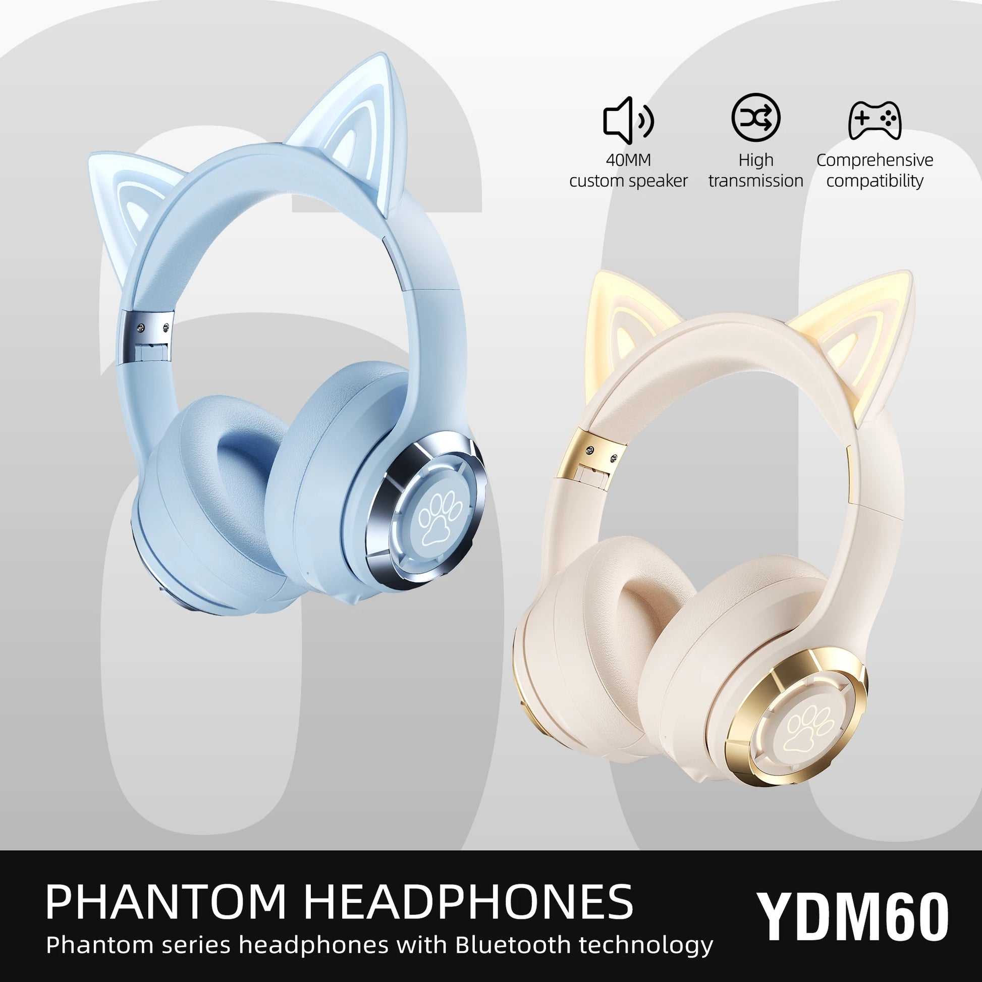 Cute Cat Ear Wireless Bluetooth Headphone with Microphone On-Ear Headset Stereo Sound Earphones Sports Gaming Foldable Headphone