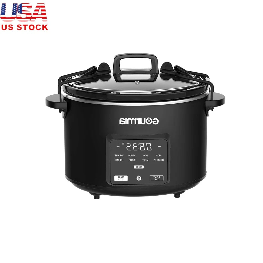4.5QT Programmable Slow Cooker with One-Touch Presets Digital Display Built-In Timer Keep Warm Locking Lid Family Size Cooking
