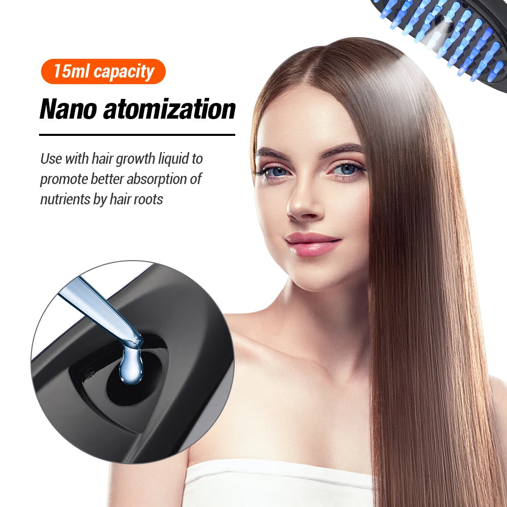 Electric Massage Comb Blue Red Light Therapy Vibration Hair Massage Scalp Brush Negative Ion Spray Hair Growth Massager