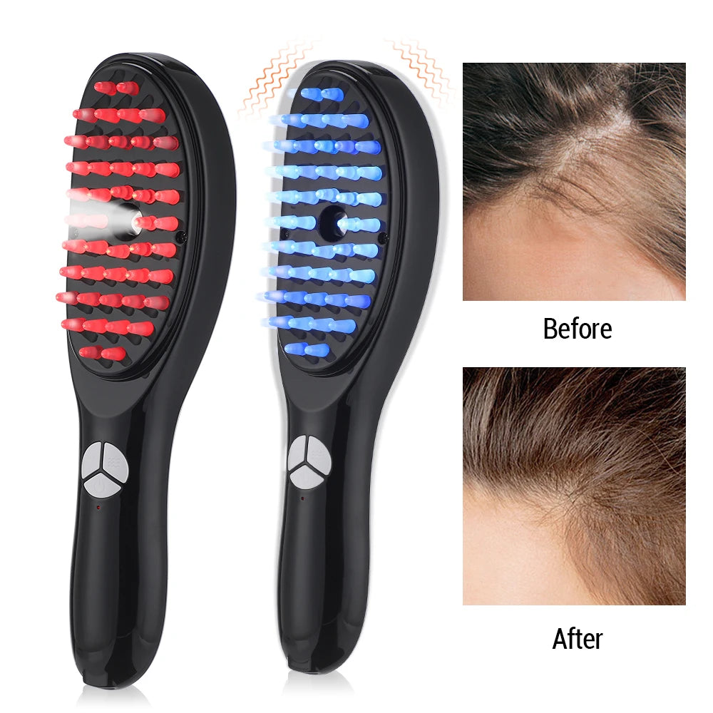 Electric Massage Comb Blue Red Light Therapy Vibration Hair Massage Scalp Brush Negative Ion Spray Hair Growth Massager