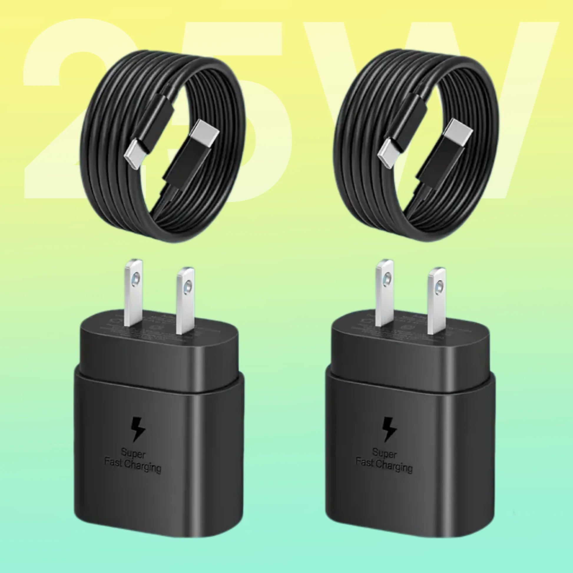 2Pcs USB C Fast Charger 25W Super Fast Charger, Type C Charger Block with Type C Fast Charging Cable for Samsung
