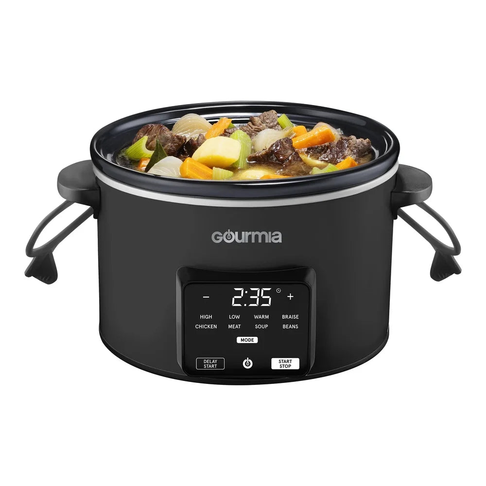 4.5QT Programmable Slow Cooker with One-Touch Presets Digital Display Built-In Timer Keep Warm Locking Lid Family Size Cooking