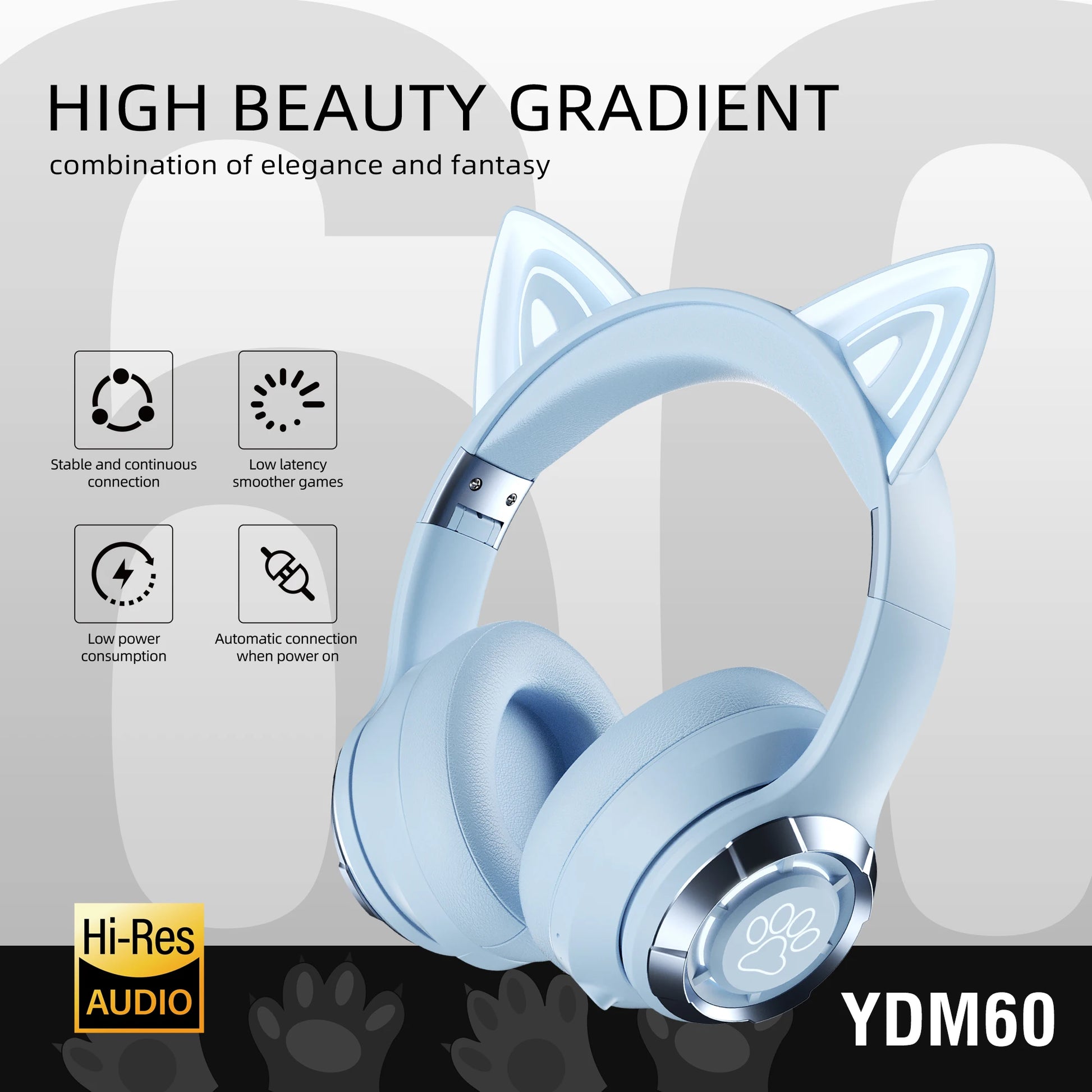 Cute Cat Ear Wireless Bluetooth Headphone with Microphone On-Ear Headset Stereo Sound Earphones Sports Gaming Foldable Headphone