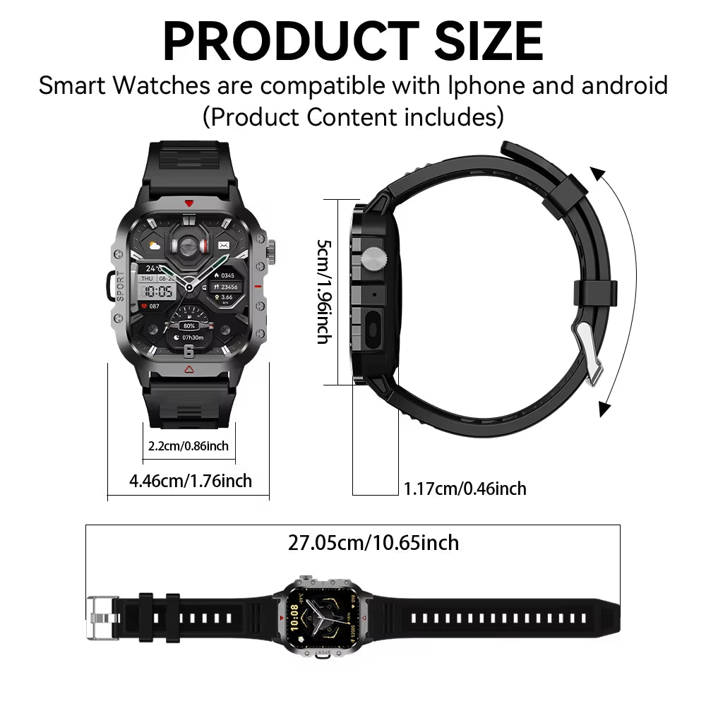 Outdoor Sports Smart Watch 2.01 Inch HD Screen LED Flashlight Bluetooth Talking Smart Watch for Men Women Holiday Gifts