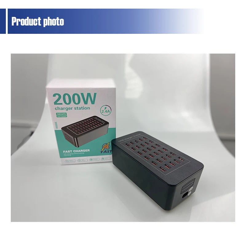 30-Port USB Charging Station, Smart Current Distribution, Protect Your Device