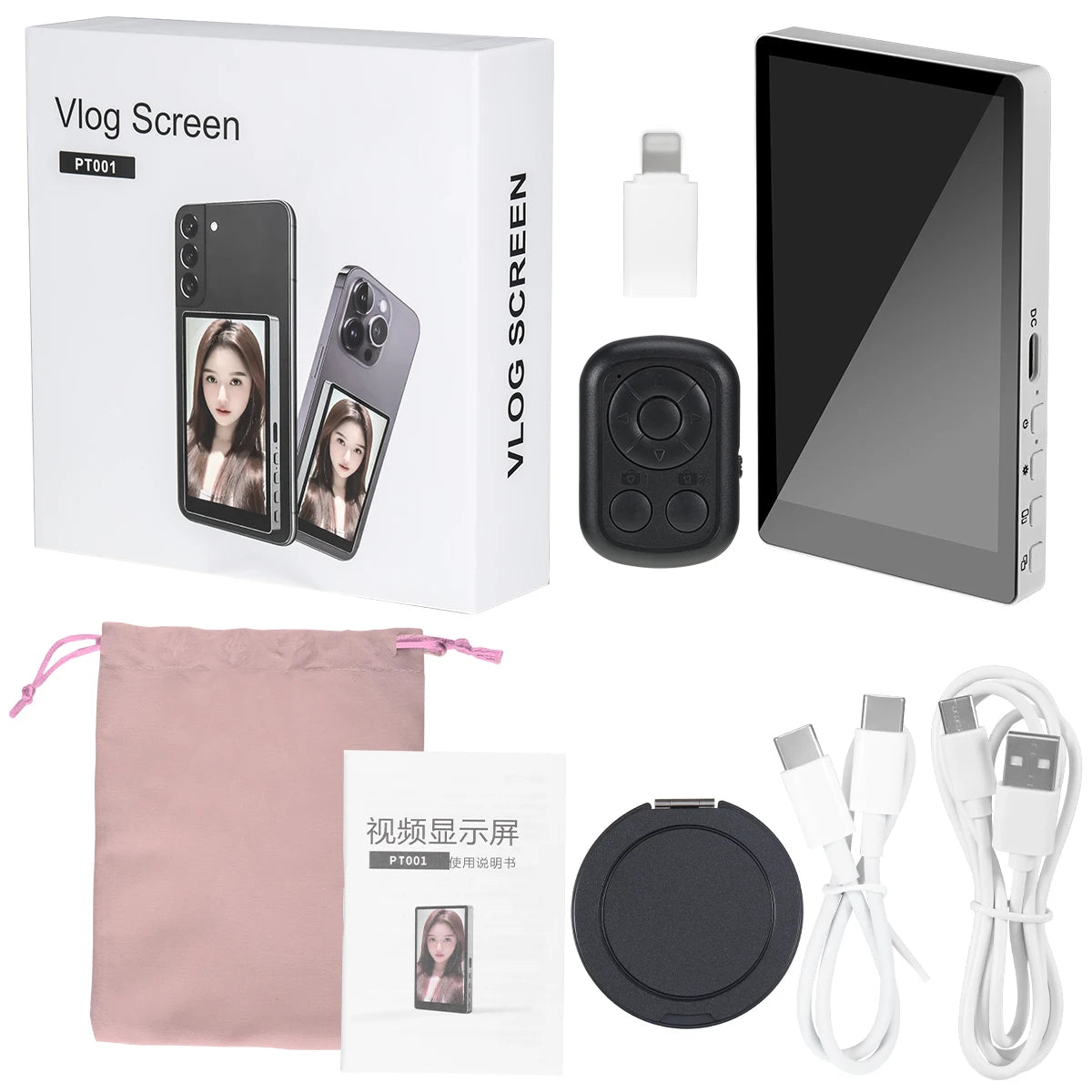 PT001 Smartphone Wireless Magnetic Monitor Screen for Smartphone Vlog Live Stream Video Recording