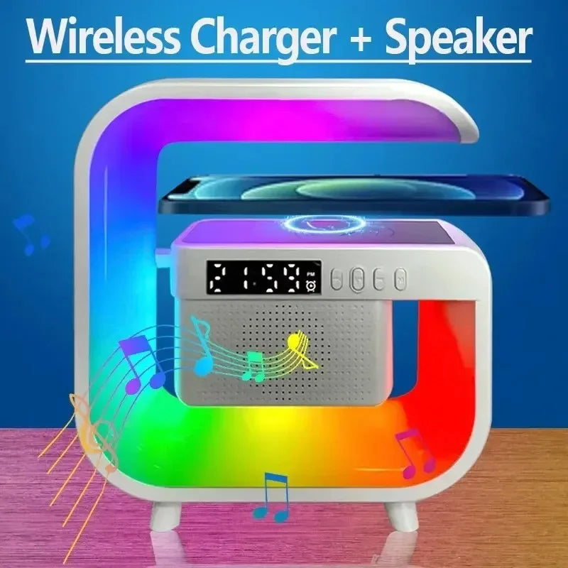 Tinsol Wireless Charger Stand Bluetooth Speaker Alarm Clock Colorful RGB Light Night Lamp Fast Charging Station for Iphone