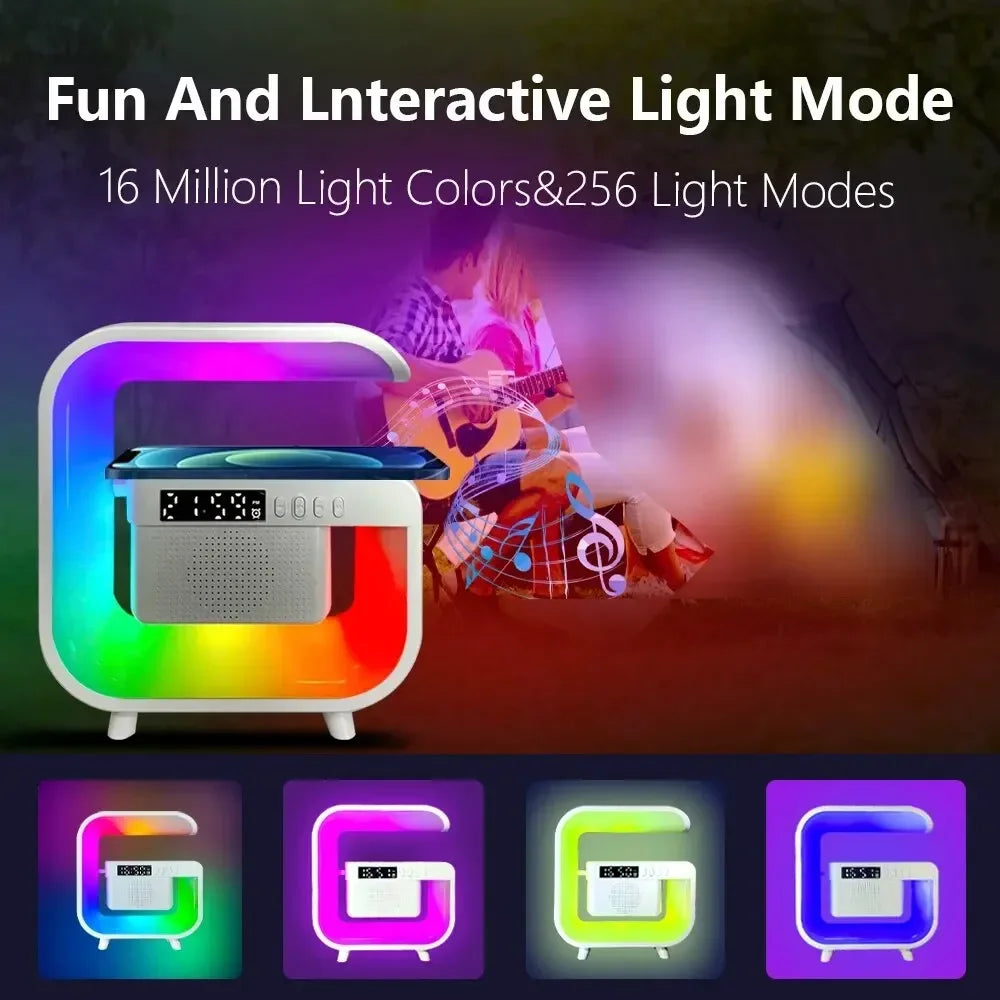 Tinsol Wireless Charger Stand Bluetooth Speaker Alarm Clock Colorful RGB Light Night Lamp Fast Charging Station for Iphone