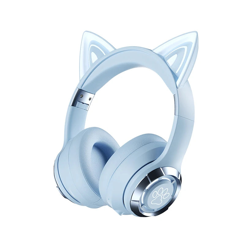 Cute Cat Ear Wireless Bluetooth Headphone with Microphone On-Ear Headset Stereo Sound Earphones Sports Gaming Foldable Headphone