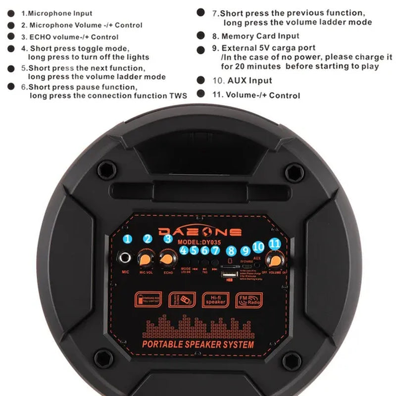 Portable PA Speaker System Outdoor Sound System Stereo Speakers W/ Dual 6.5/8" Woofers