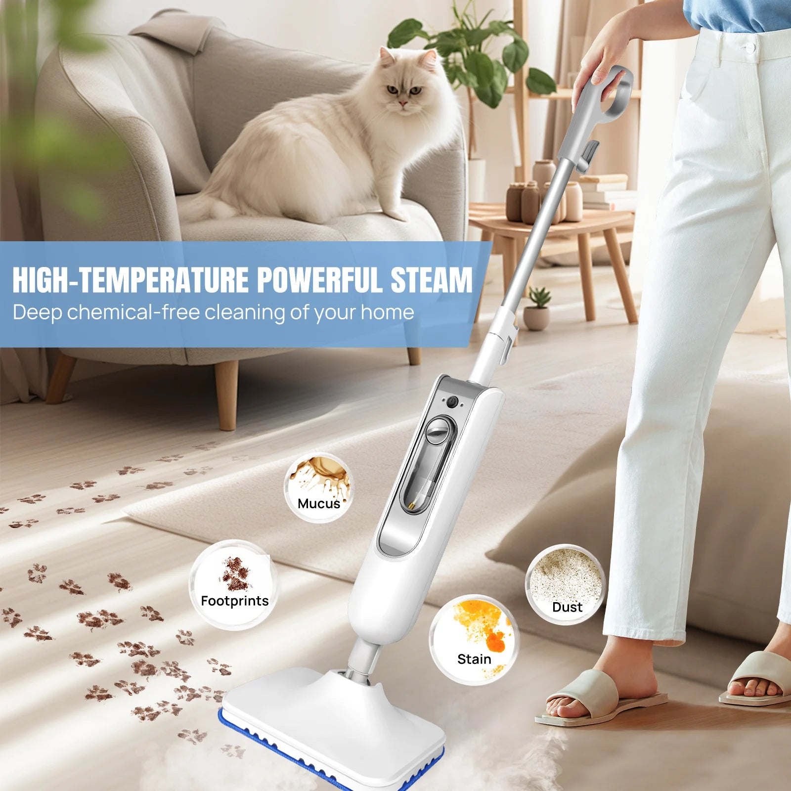 12 in 1 Electric Steam Mop with 120 Degree Rotatable Head for Floor Cleaning,5000W Steam Cleaner 400ML Water Tank Handheld Mop