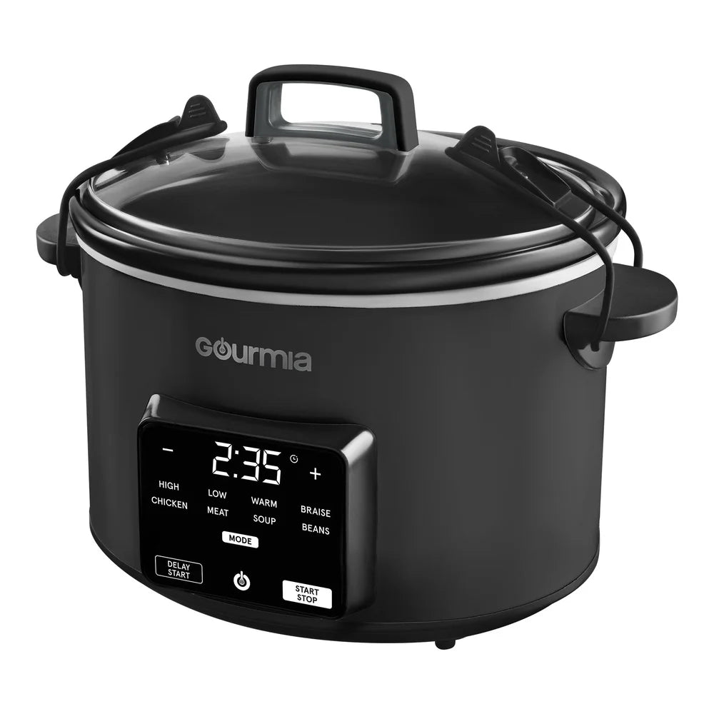 4.5QT Programmable Slow Cooker with One-Touch Presets Digital Display Built-In Timer Keep Warm Locking Lid Family Size Cooking