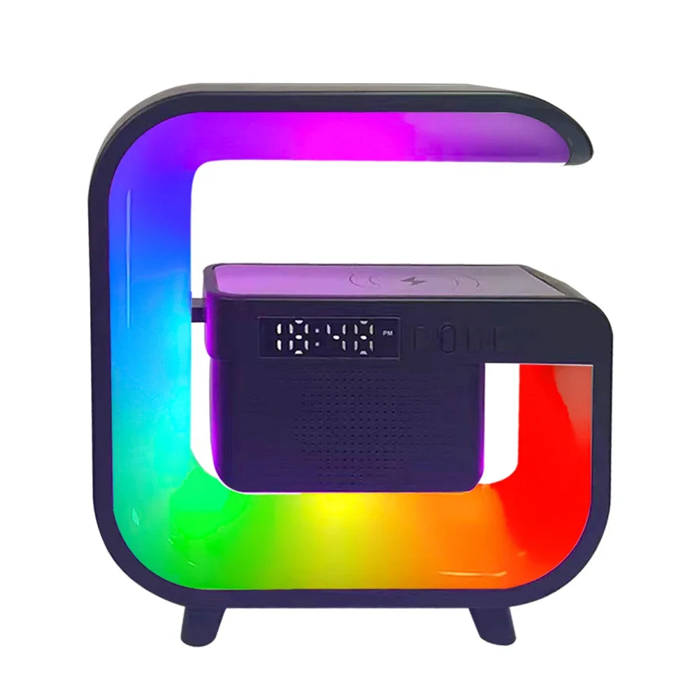 Tinsol Wireless Charger Stand Bluetooth Speaker Alarm Clock Colorful RGB Light Night Lamp Fast Charging Station for Iphone