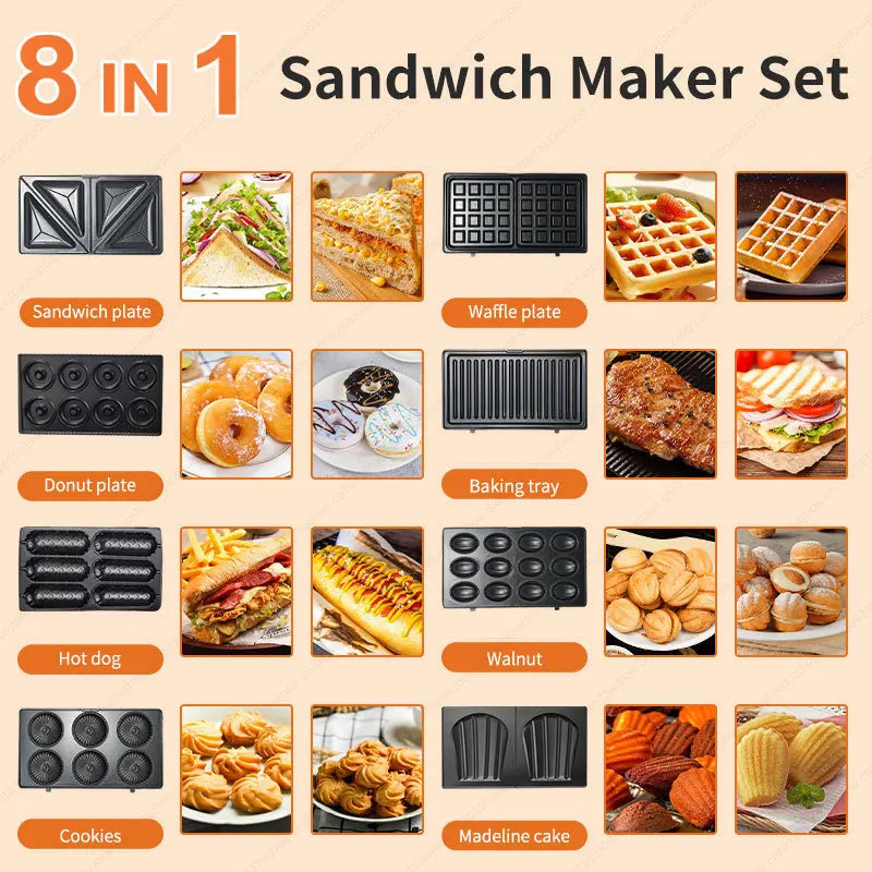 Sandwich Machine Eight in One Detachable Breakfast Machine Cake Nut Donut Waffle Maker
