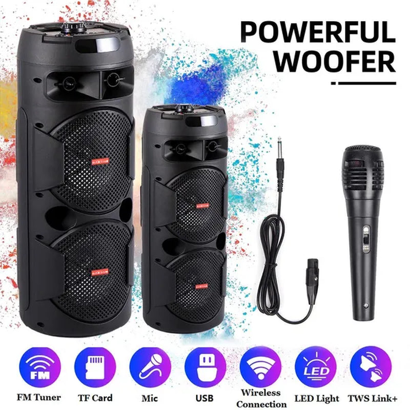 Portable PA Speaker System Outdoor Sound System Stereo Speakers W/ Dual 6.5/8" Woofers