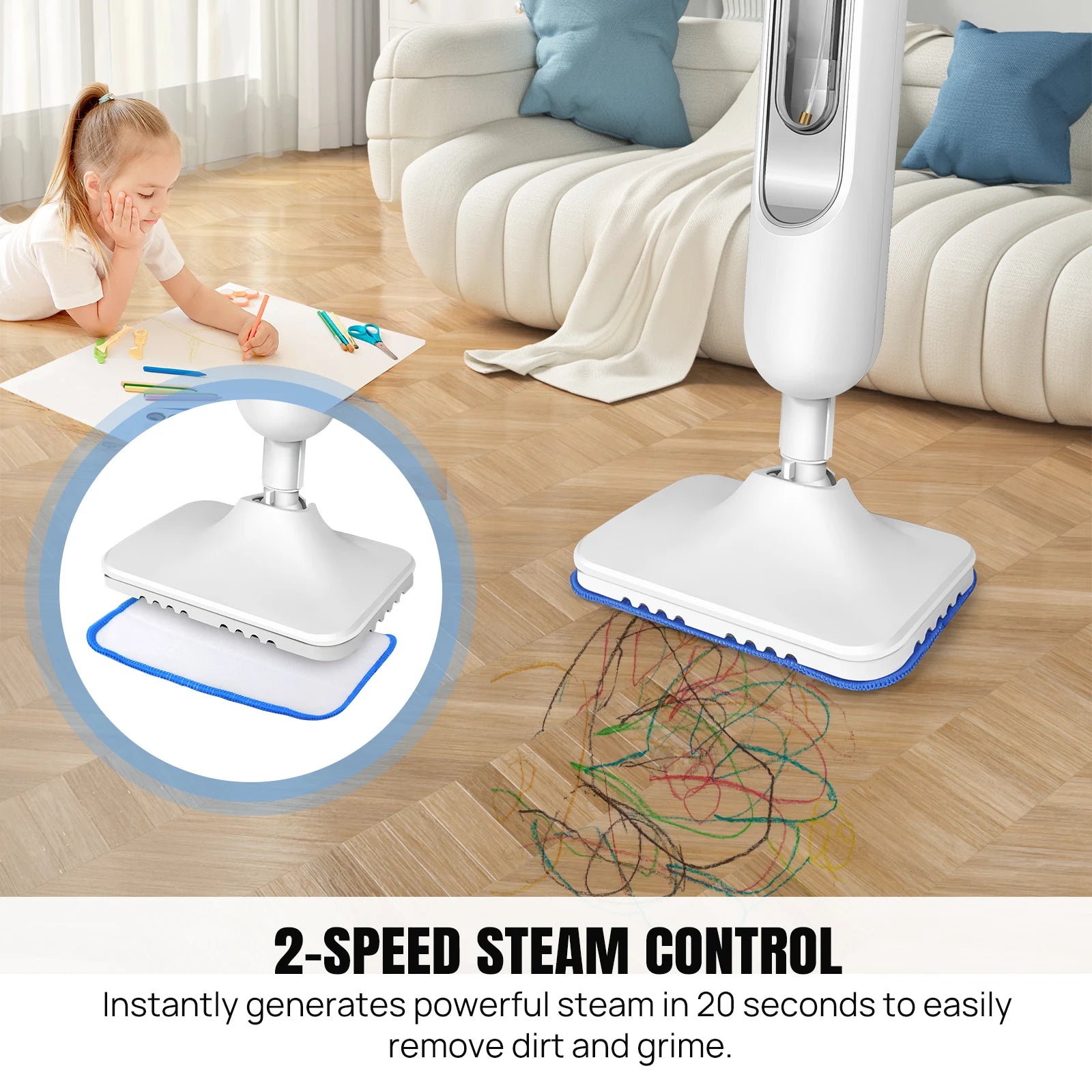 12 in 1 Electric Steam Mop with 120 Degree Rotatable Head for Floor Cleaning,5000W Steam Cleaner 400ML Water Tank Handheld Mop