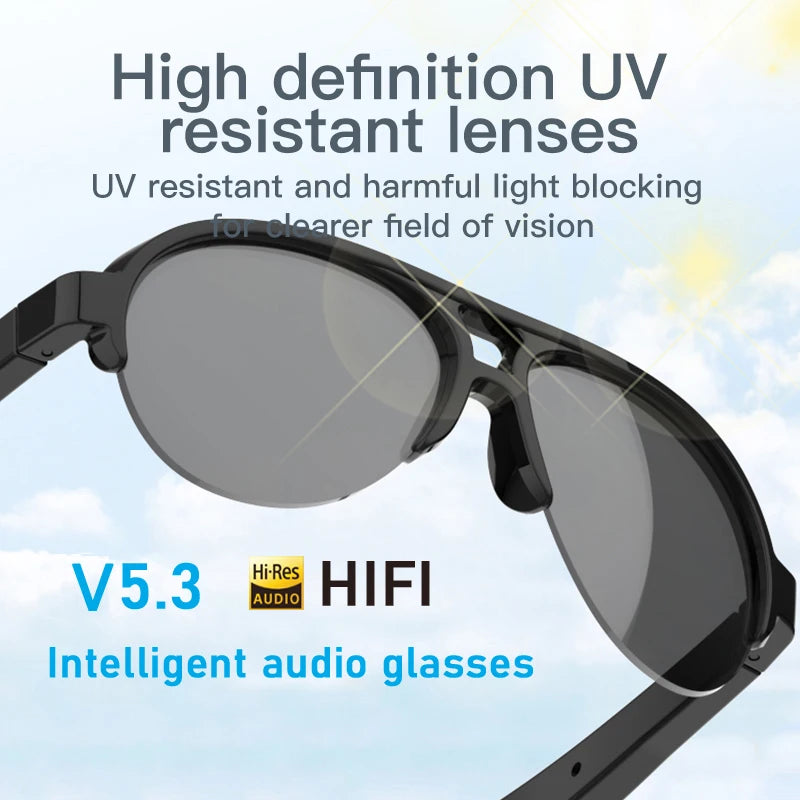 Smart Glasses Wireless Bluetooth BT5.3 Sunglasses Outdoor Sports Headphones Call Music UV Suitable for Men Upgraded Version