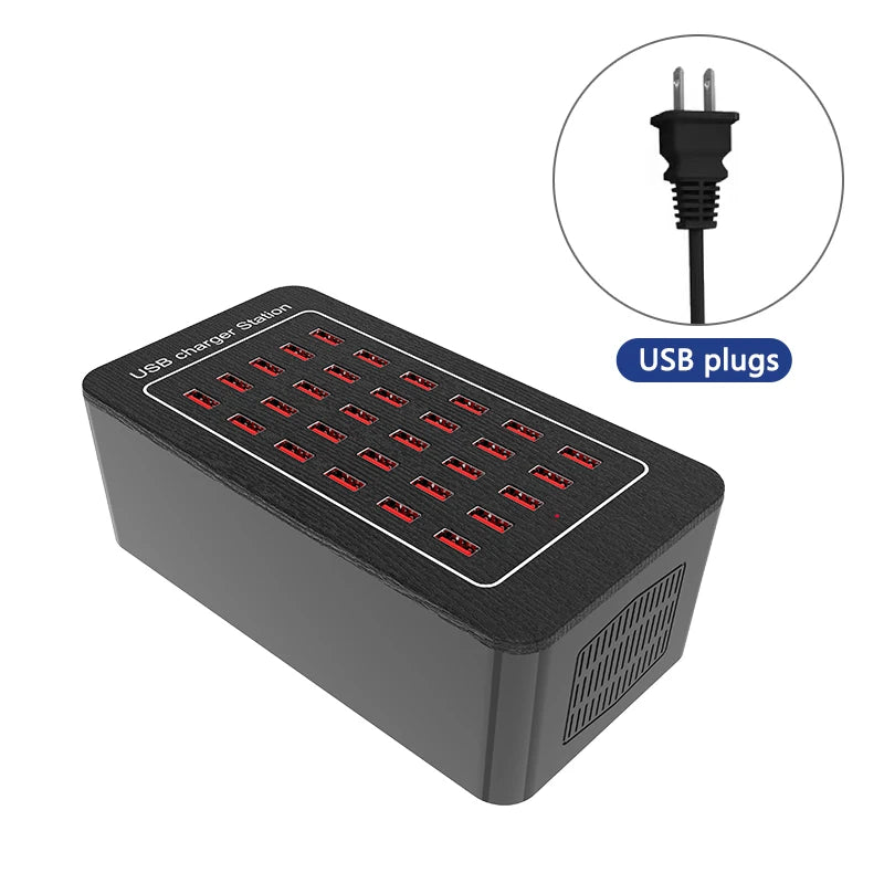 30-Port USB Charging Station, Smart Current Distribution, Protect Your Device