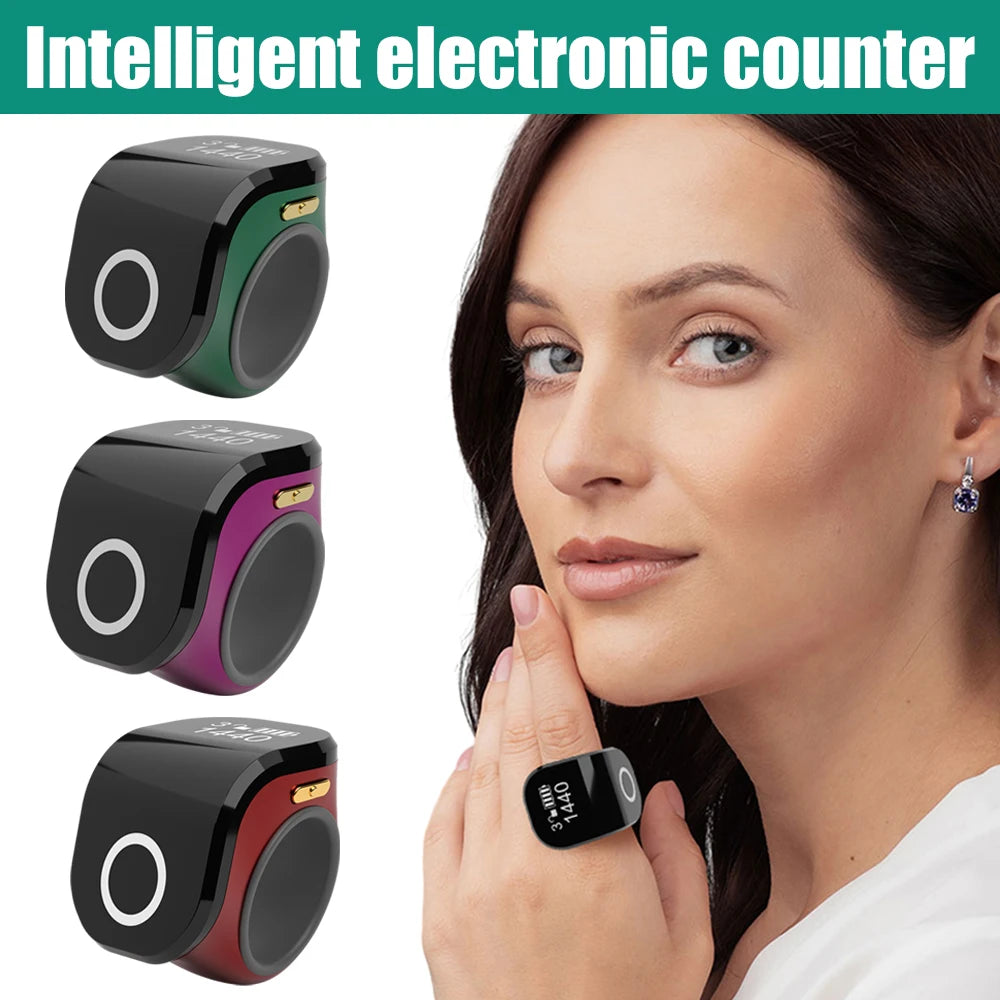 18Mm/0.71In Smart Tasbih Tally Counter for Muslims Zikr Ring Digital Tasbeeh 5 Prayer Time Vibration Reminder Waterproof