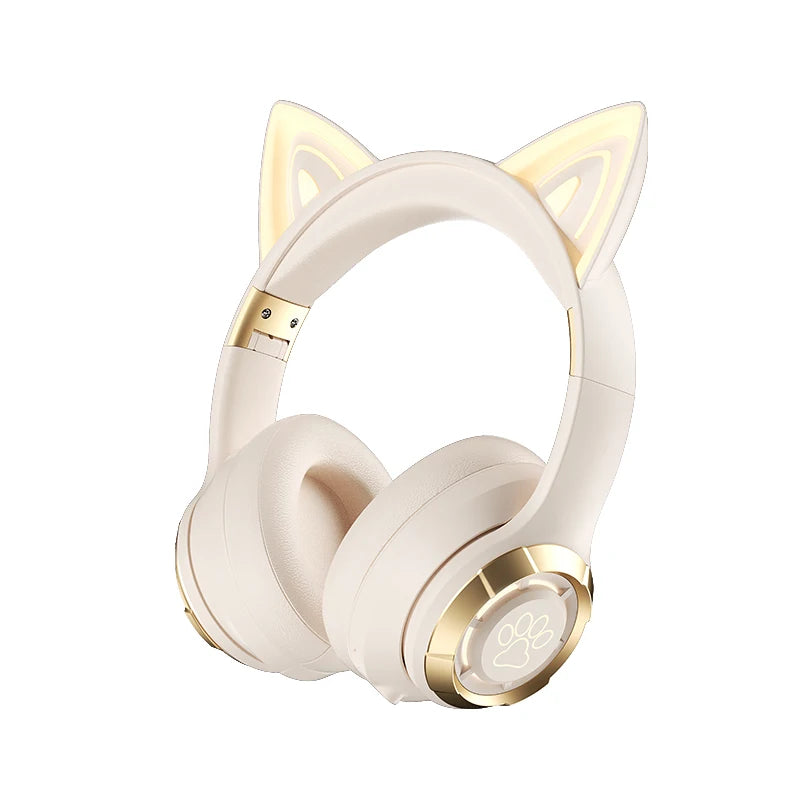 Cute Cat Ear Wireless Bluetooth Headphone with Microphone On-Ear Headset Stereo Sound Earphones Sports Gaming Foldable Headphone
